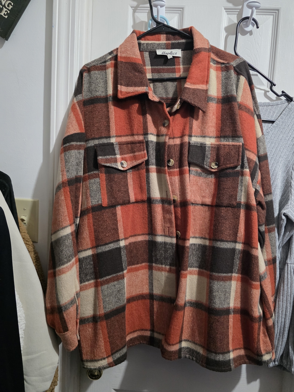 Hawkins Plaid Utility Jacket in Coral & Cream